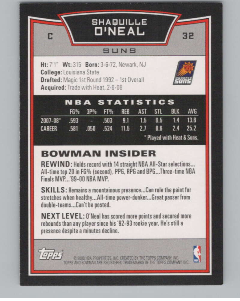 2008-09 Bowman #32 Shaquille O'Neal  Phoenix Suns  V101186 Image 2