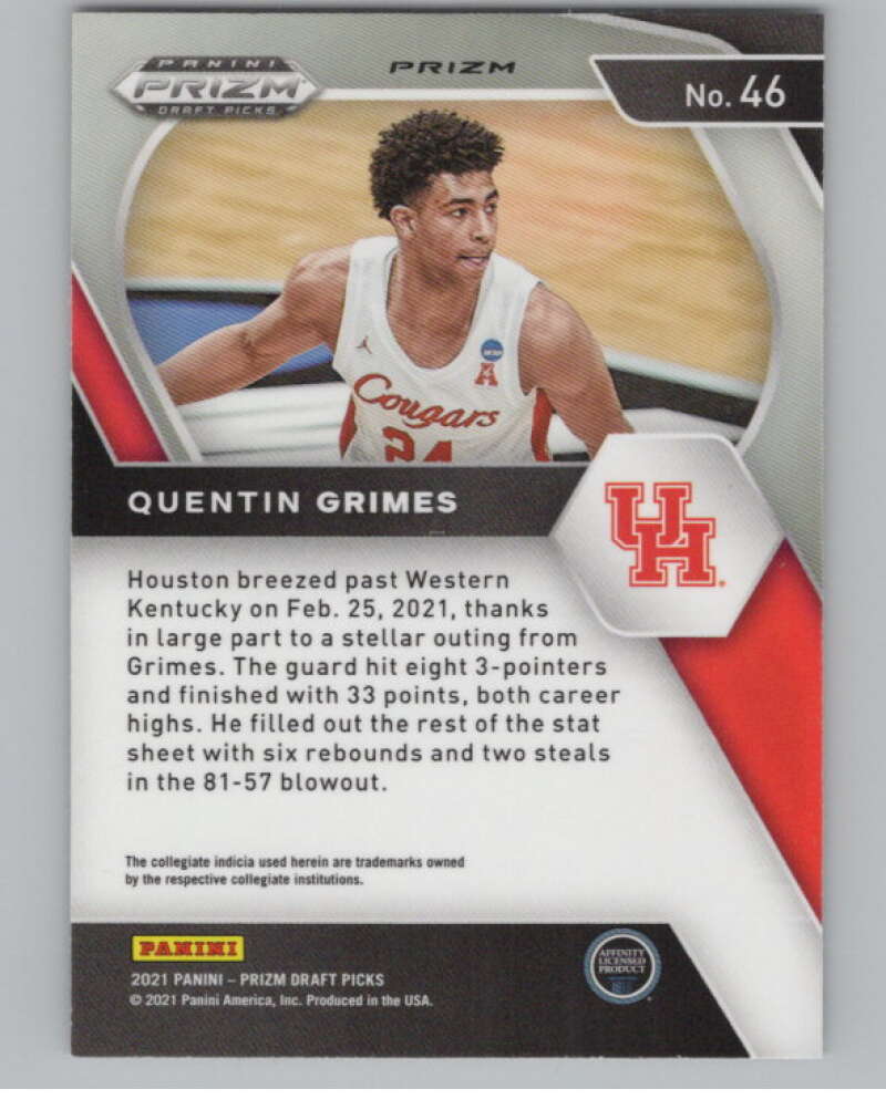 2021-22 Panini Prizm Draft Picks Prizms Orange Ice #46 Quentin Grimes  V101193 Image 2