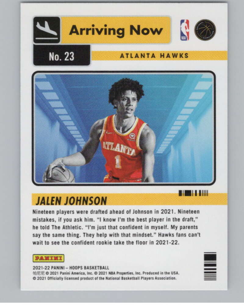 2021-22 Panini Hoops Arriving Now #23 Jalen Johnson  Atlanta Hawks  V101205 Image 2