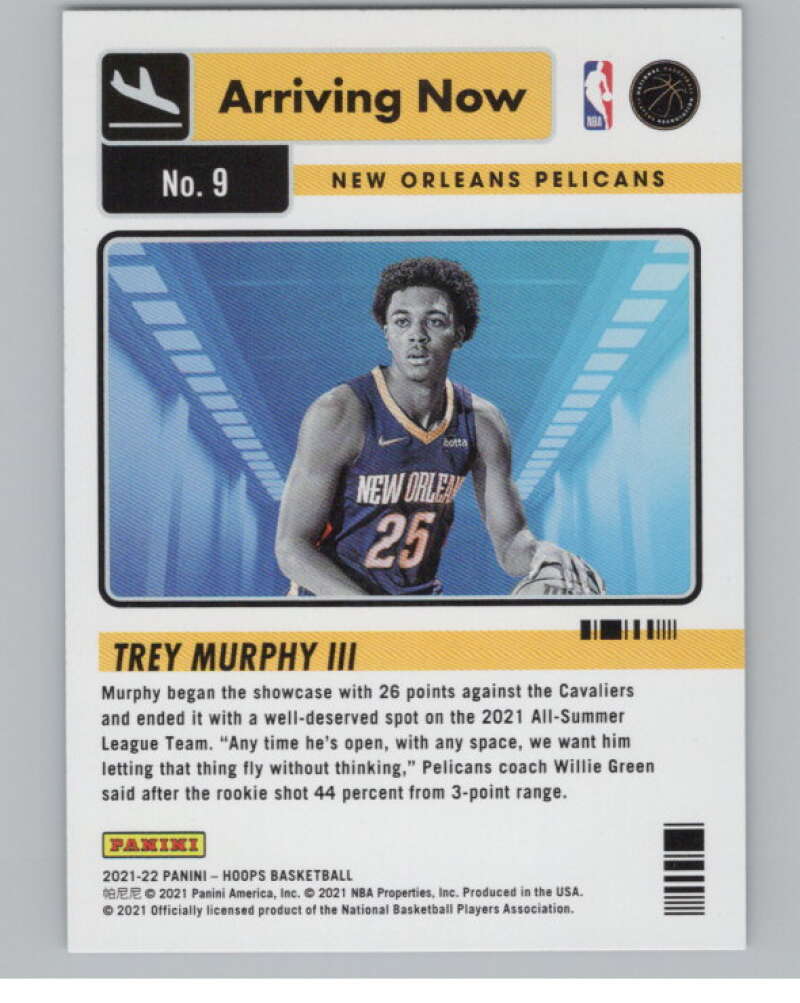 2021-22 Panini Hoops Arriving Now #9 Trey Murphy III  Pelicans  V101206 Image 2