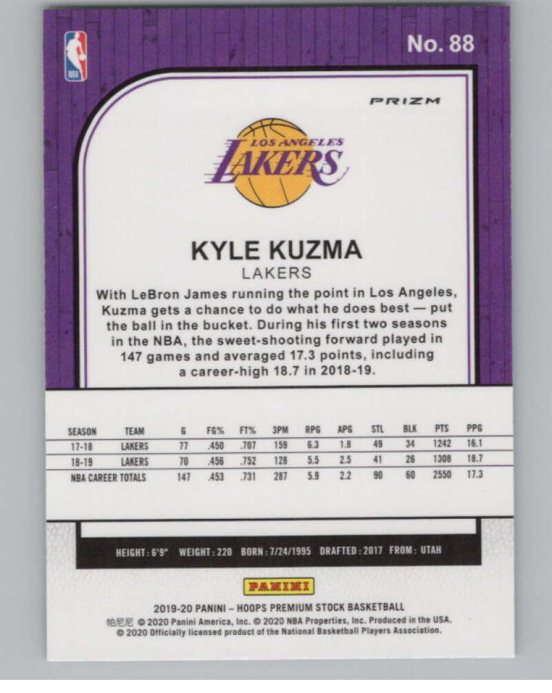 2019-20 Panini Hoops Premium Stock Retail Green Prizm #88 Kyle Kuzma  V101208 Image 2