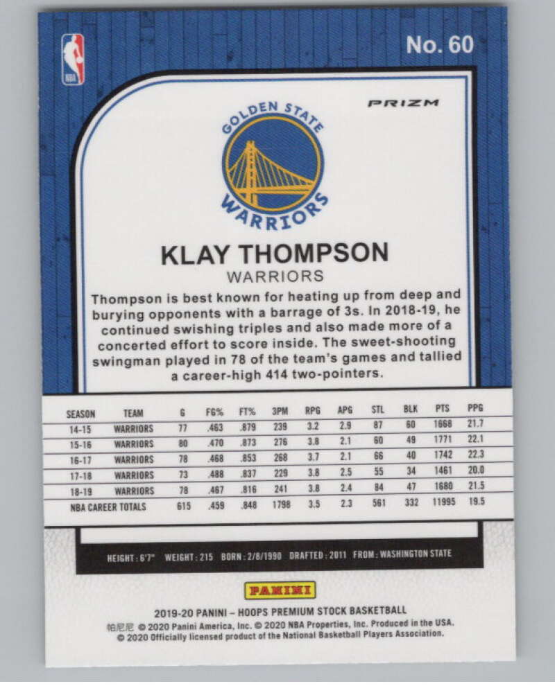 2019-20 Hoops Premium Stock Purple Disco Prizm #60 Klay Thompson  V101212 Image 2