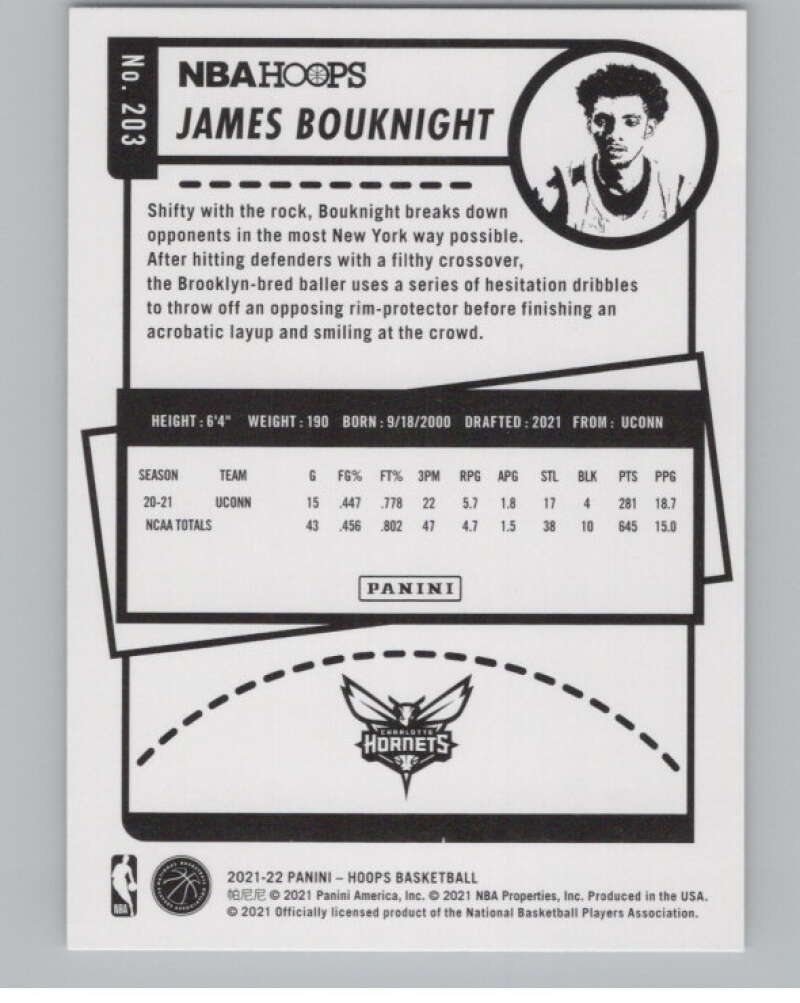 2021-22 Panini Hoops Winter #203 James Bouknight  RC Rookie Hornets  V101216 Image 2