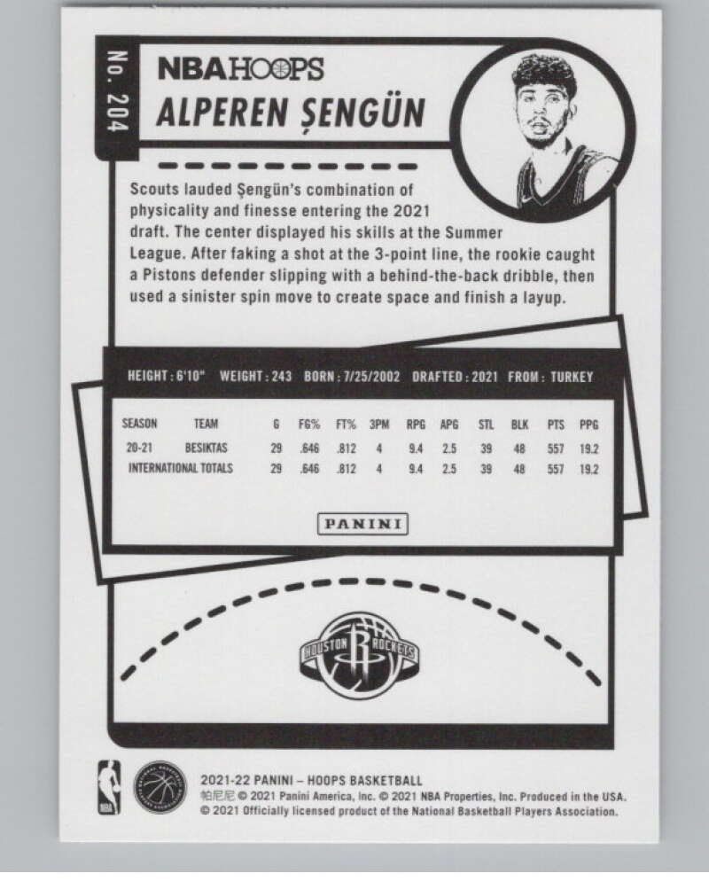 2021-22 Panini Hoops Winter #204 Alperen Sengun  RC Rookie Rockets  V101217 Image 2