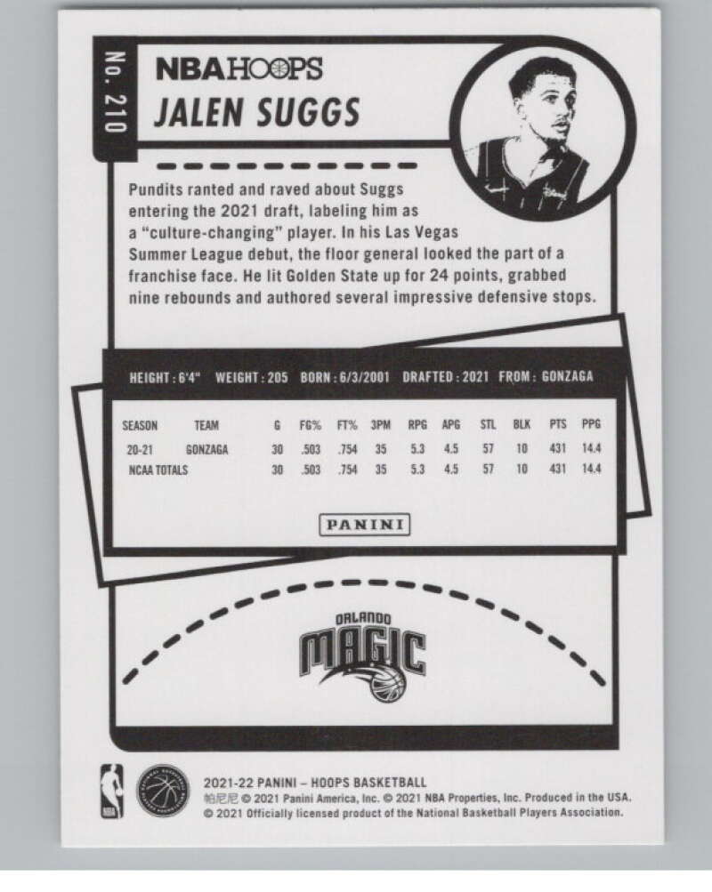 2021-22 Panini Hoops Winter #210 Jalen Suggs  RC Rookie Magic  V101219 Image 2