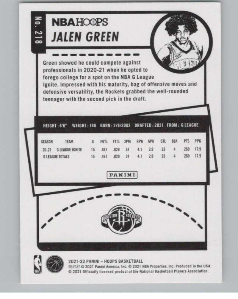 2021-22 Panini Hoops Winter #218 Jalen Green RC Rookie Rockets  V101224 Image 2