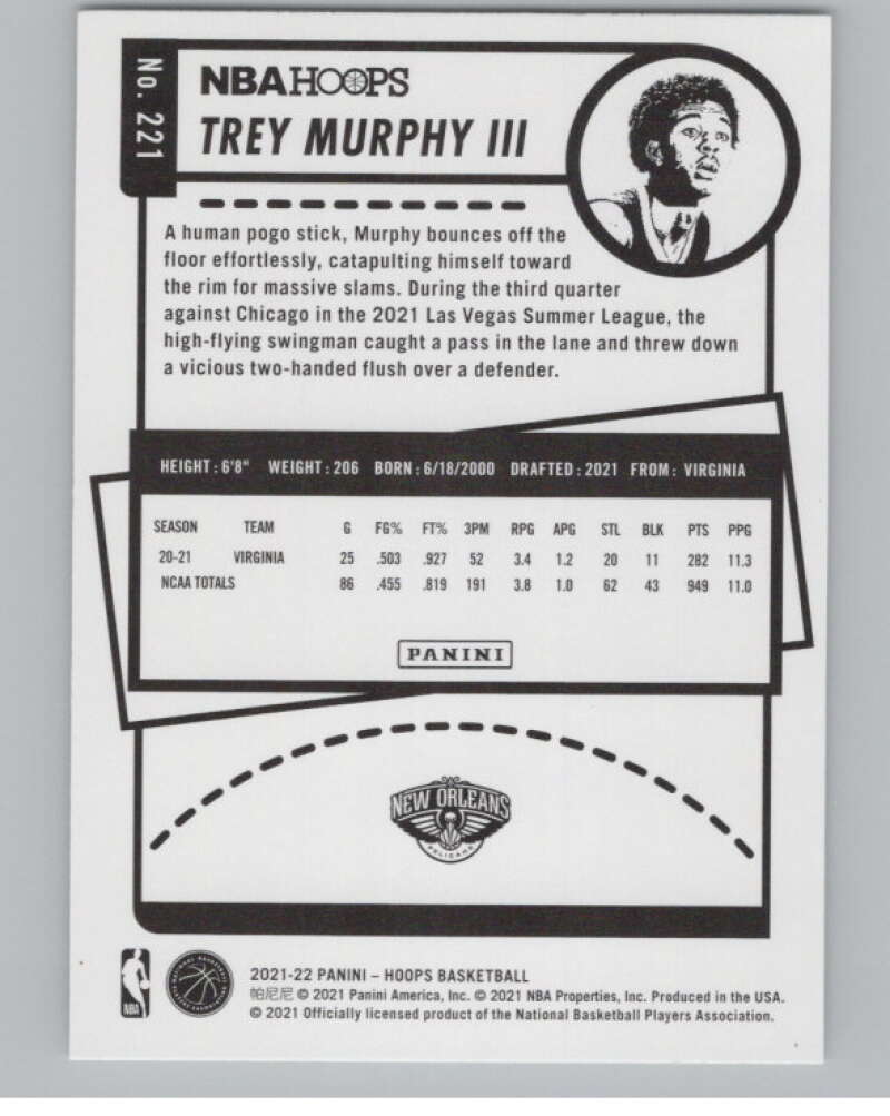 2021-22 Panini Hoops Winter #221 Trey Murphy III  RC Rookie Pelicans  V101226 Image 2