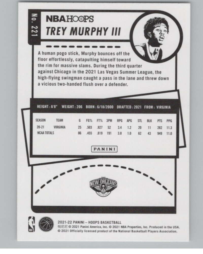 2021-22 Panini Hoops Winter #221 Trey Murphy III  RC Rookie Pelicans  V101227 Image 2