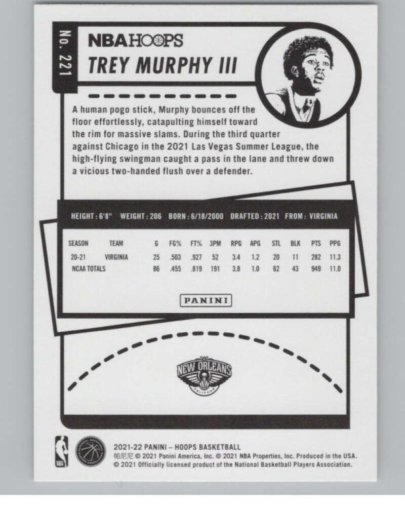 2021-22 Panini Hoops Winter #221 Trey Murphy III  RC Rookie Pelicans  V101229 Image 2