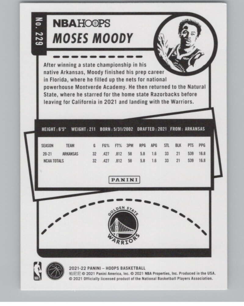 2021-22 Panini Hoops Winter #229 Moses Moody  RC Rookie Warriors  V101230 Image 2
