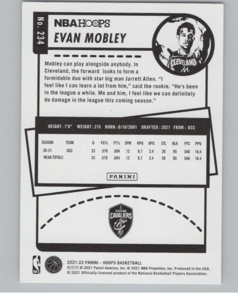 2021-22 Panini Hoops Winter #234 Evan Mobley  RC Rookie Cavaliers  V101232 Image 2