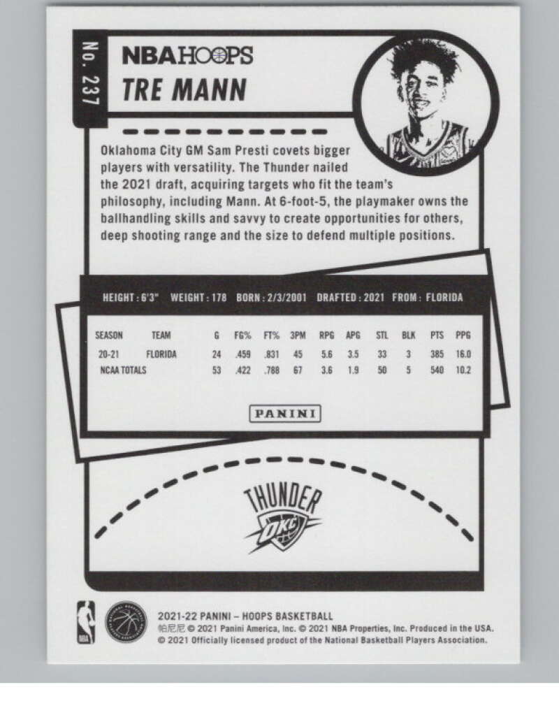2021-22 Panini Hoops Winter #237 Tre Mann  RC Rookie Thunder  V101233 Image 2