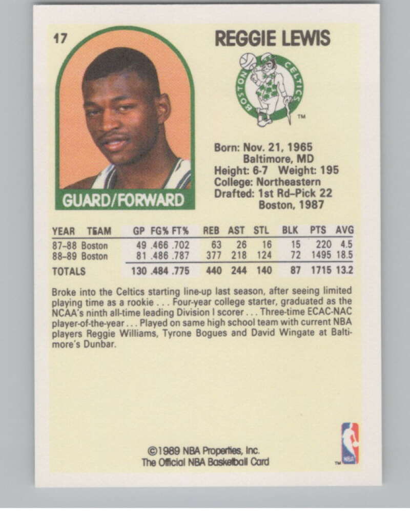 1989-90 Hoops #17 Reggie Lewis  RC Rookie Boston Celtics  V101275 Image 2
