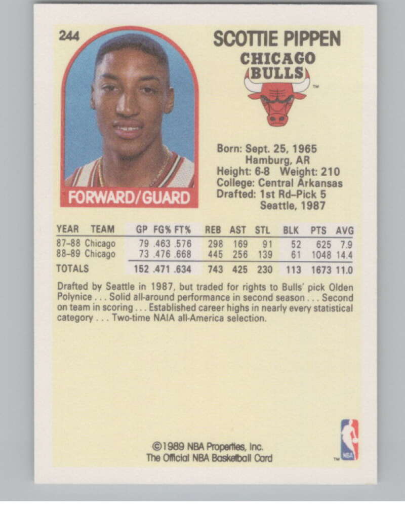 1989-90 Hoops #244 Scottie Pippen  Chicago Bulls  V101278 Image 2