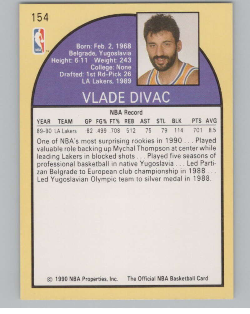 1990-91 Hoops #154 Vlade Divac  RC Rookie Los Angeles Lakers  V101336 Image 2