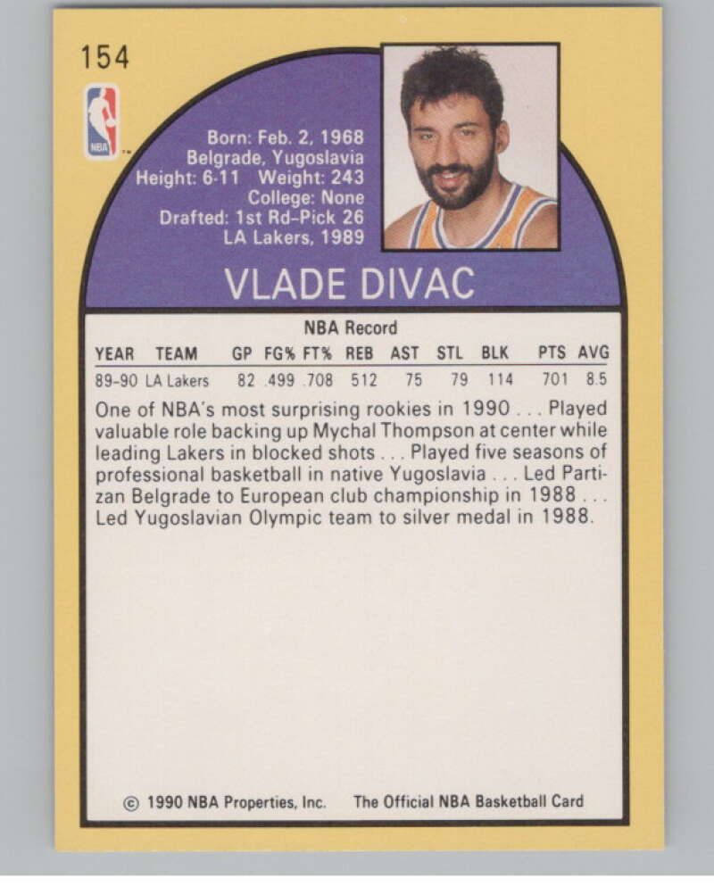 1990-91 Hoops #154 Vlade Divac  RC Rookie Los Angeles Lakers  V101339 Image 2
