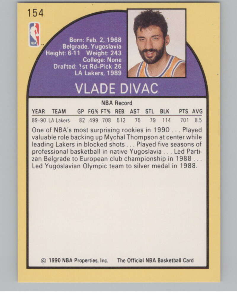 1990-91 Hoops #154 Vlade Divac  RC Rookie Los Angeles Lakers  V101340 Image 2