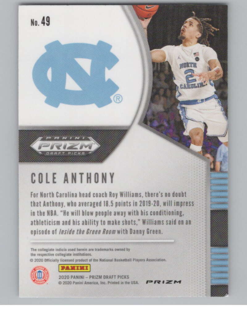 2020-21 Panini Prizm Draft Picks Prizms Pink Ice #49 Cole Anthony  V101354 Image 2