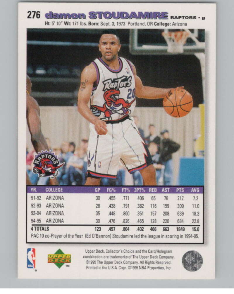 1995-96 Collector's Choice #276 Damon Stoudamire RC Rookie Raptors  V101355 Image 2