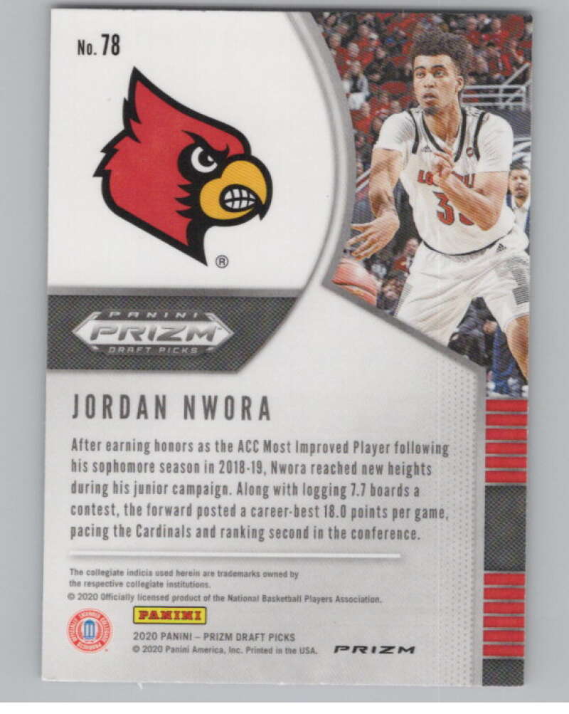 2020-21 Panini Prizm Draft Picks Prizms Pink Ice #78 Jordan Nwora  V101359 Image 2