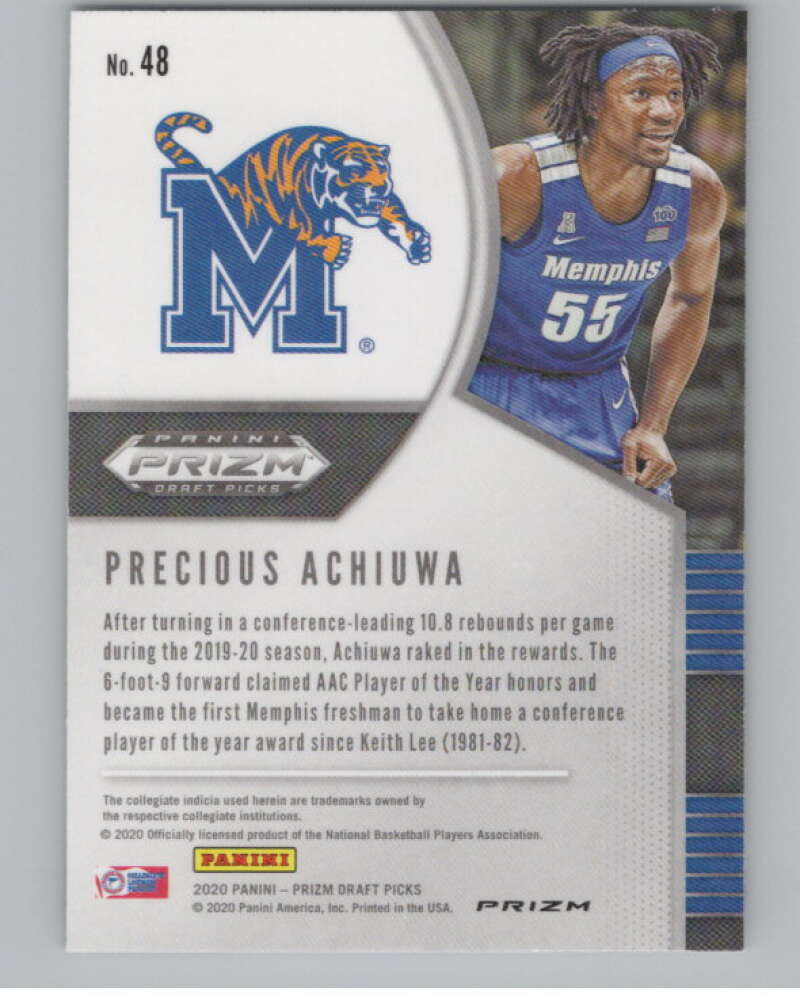 2020-21 Panini Prizm Draft Picks #48 Precious Achiuwa  Memphis Tigers  V101363 Image 2