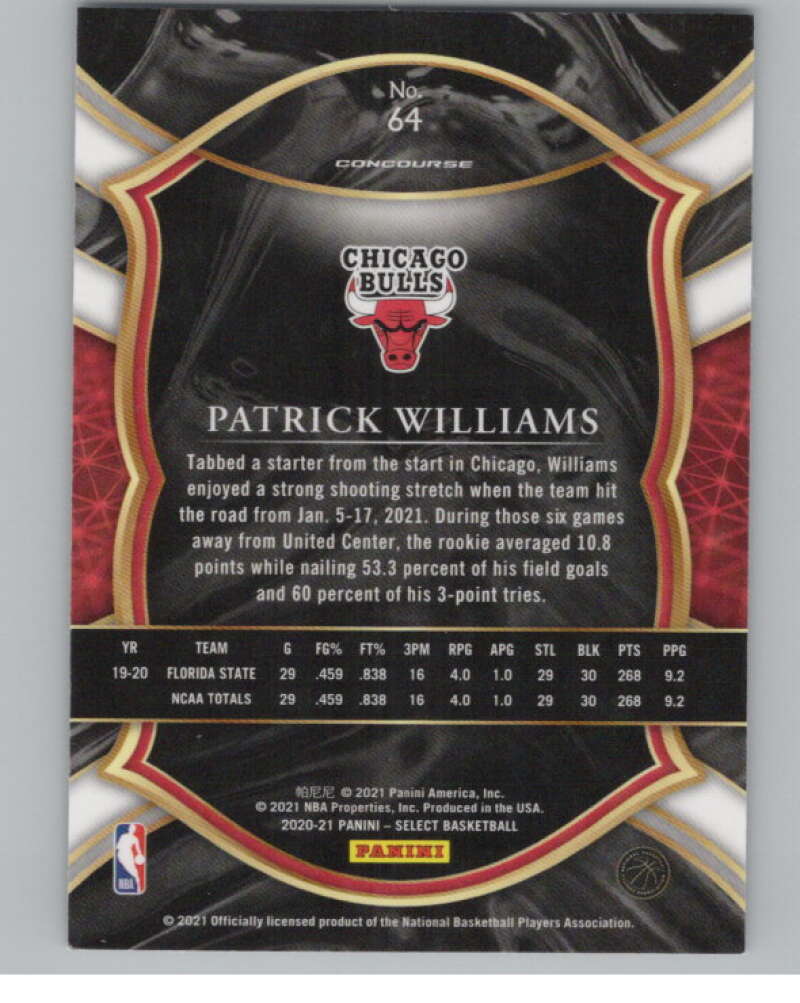 2020-21 Panini Select Blue #64 Patrick Williams Rookie RC  V101374 Image 2