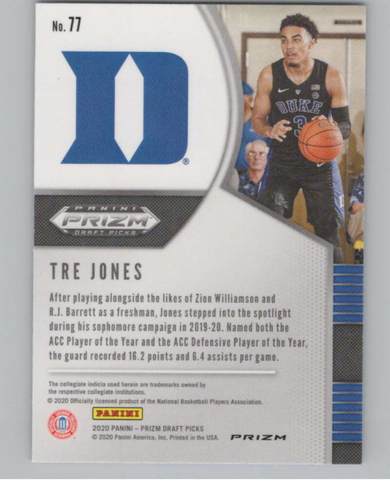 2020-21 Panini Prizm Draft Picks Prizms Red White Blue #77 Tre Jones  V101376 Image 2