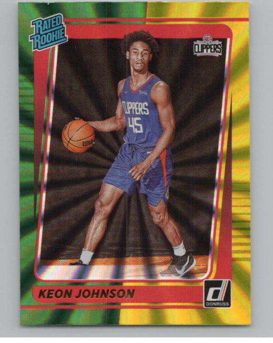 2021-22 Donruss Holo Green Yellow Laser #242 Keon Johnson Rookie RC  V101377 Image 1
