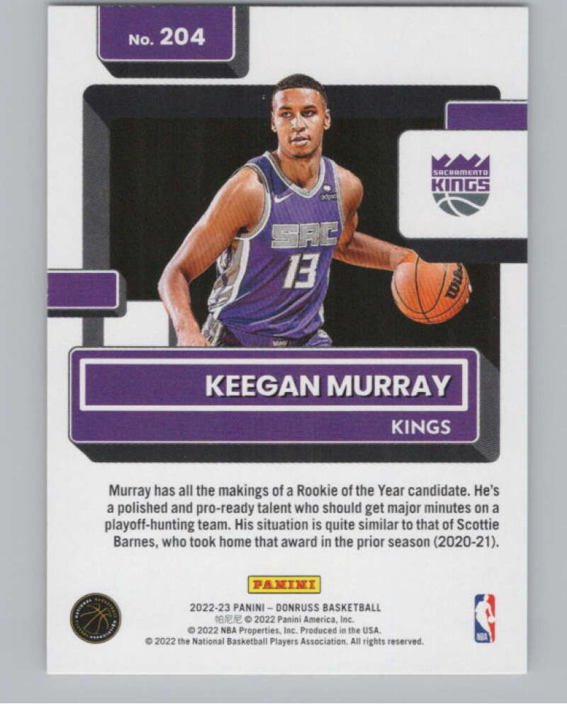 2022-23 Donruss #204 Keegan Murray Rated Rookie RC Rookie Kings  V101386 Image 2