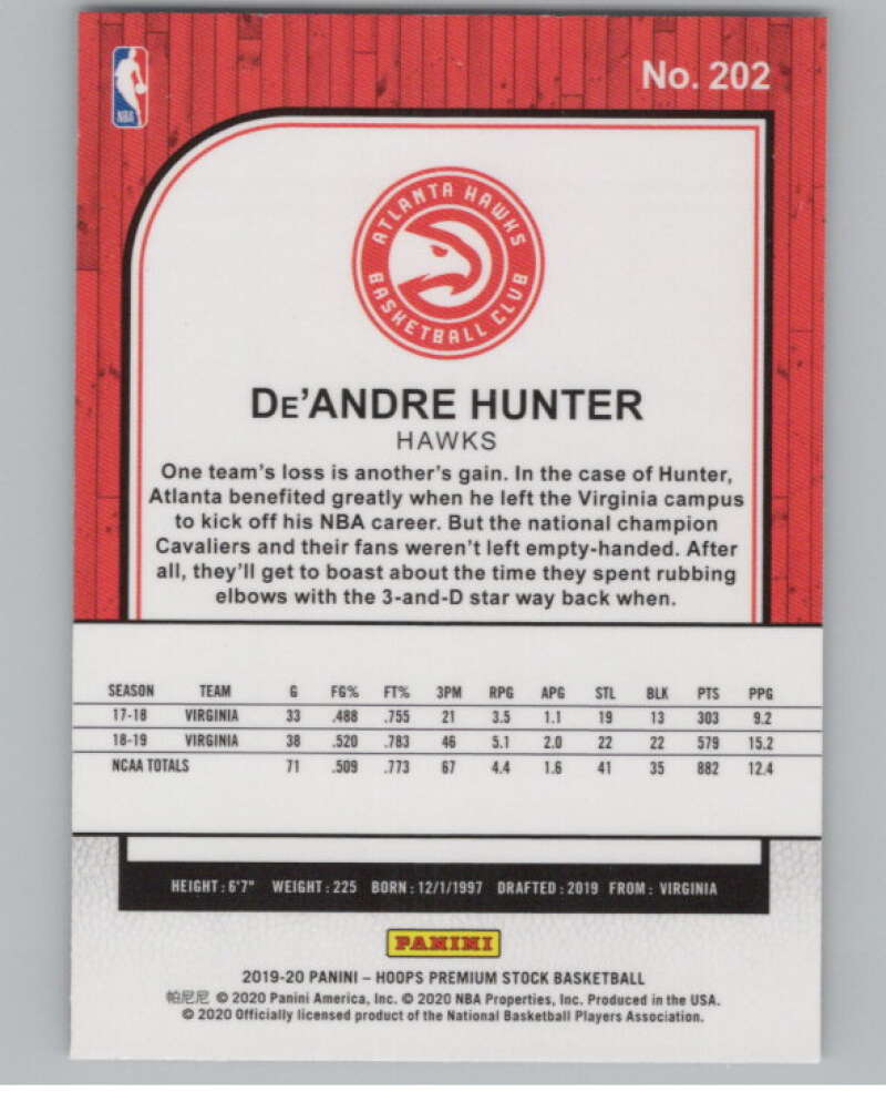 2019-20 Panini Hoops Premium Stock Silver Prizm #202 De'Andre Hunter  V101393 Image 2