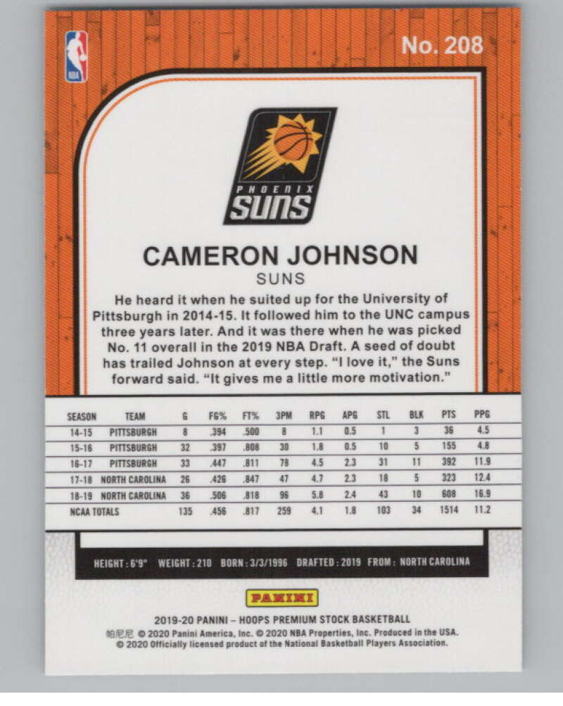 2019-20 Panini Hoops Premium Stock Silver Prizm #208 Cameron Johnson  V101395 Image 2