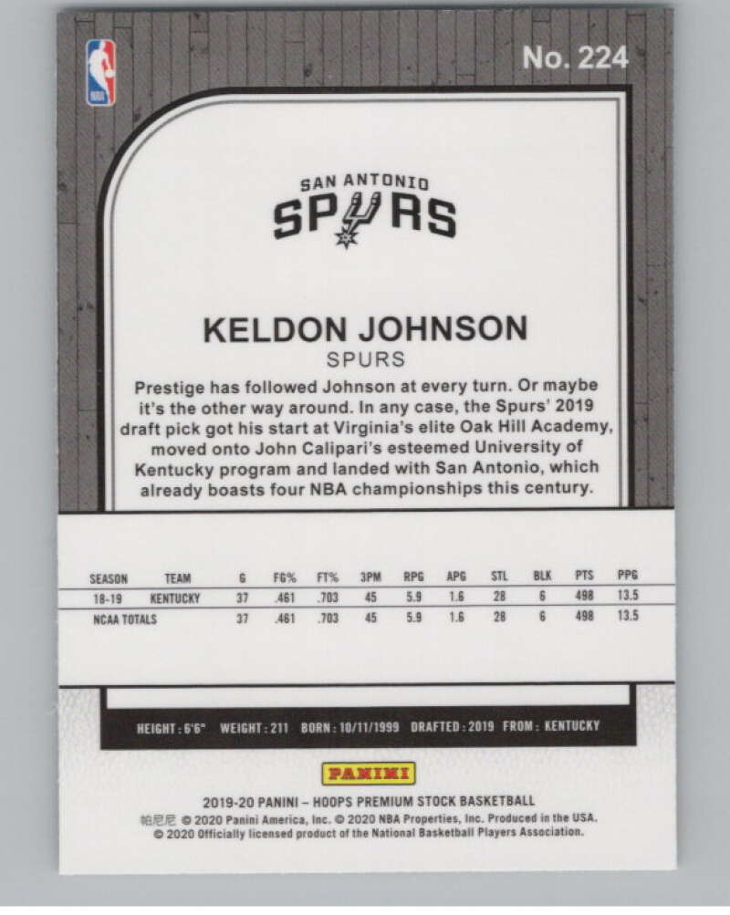 2019-20 Panini Hoops Premium Stock Silver Prizm #224 Keldon Johnson  V101396 Image 2