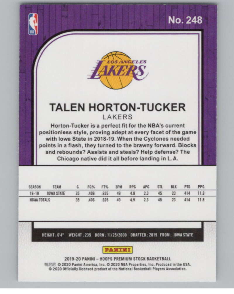 2019-20 Panini Hoops Premium Stock Silver Prizm #248 Talen Horton-Tucker  V101399 Image 2