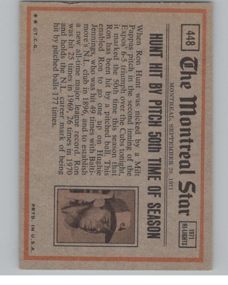1972 Topps #448 Willie Stargell IA  Pittsburgh Pirates  V101451 Image 2