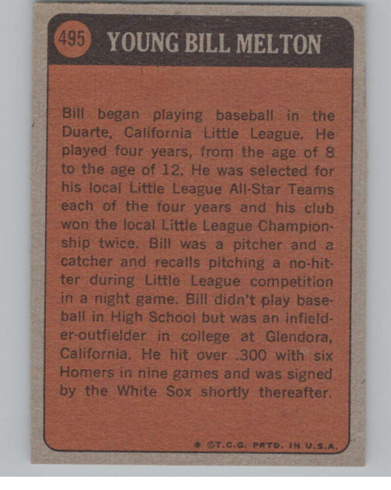 1972 Topps #495 Bill Melton  Chicago White Sox  V101461 Image 2