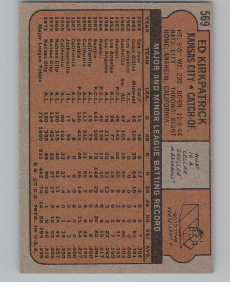 1972 Topps #569 Ed Kirkpatrick  Kansas City Royals  V101474 Image 2