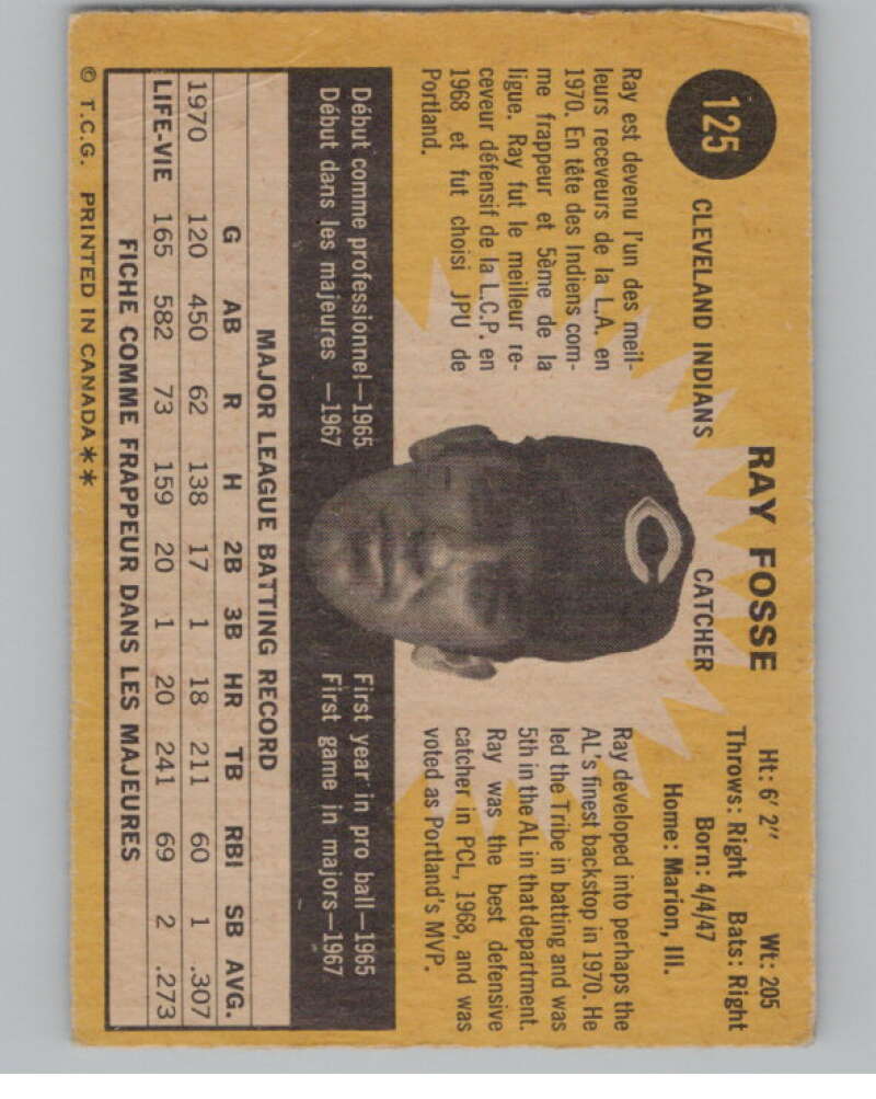 1971 O-Pee-Chee #125 Ray Fosse  Cleveland Indians  V101517 Image 2