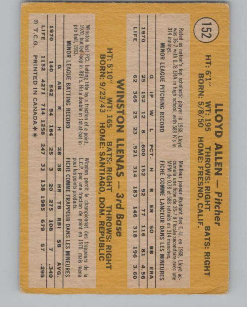 1971 O-Pee-Chee #152 Lloyd Allen/Winston Llenas  RC Rookie  V101525 Image 2