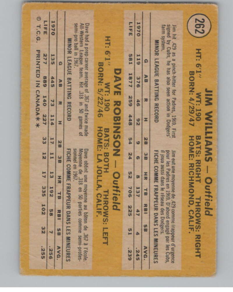 1971 O-Pee-Chee #262 Jim Williams/Dave Robinson RC Rookie  V101542 Image 2