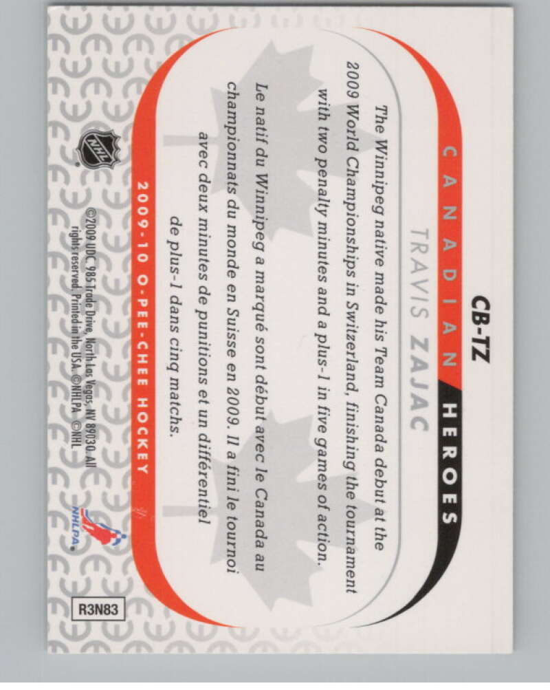 2009-10 O-Pee-Chee Canadian Heroes #CBTZ Travis Zajac   V101638 Image 2