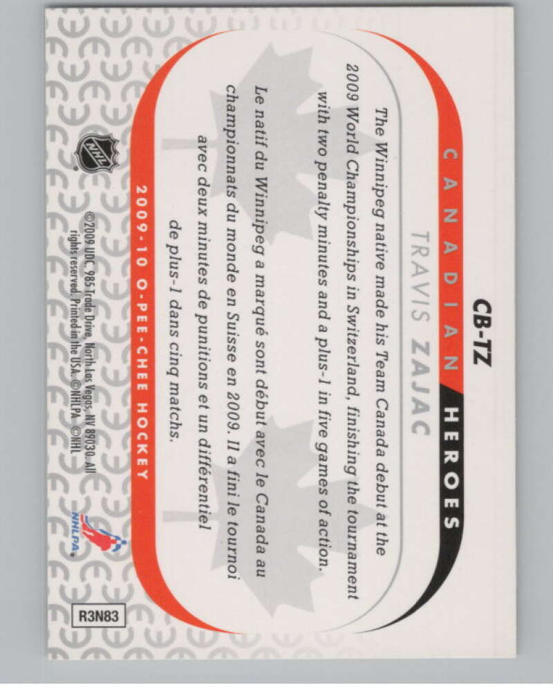 2009-10 O-Pee-Chee Canadian Heroes #CBTZ Travis Zajac   V101639 Image 2