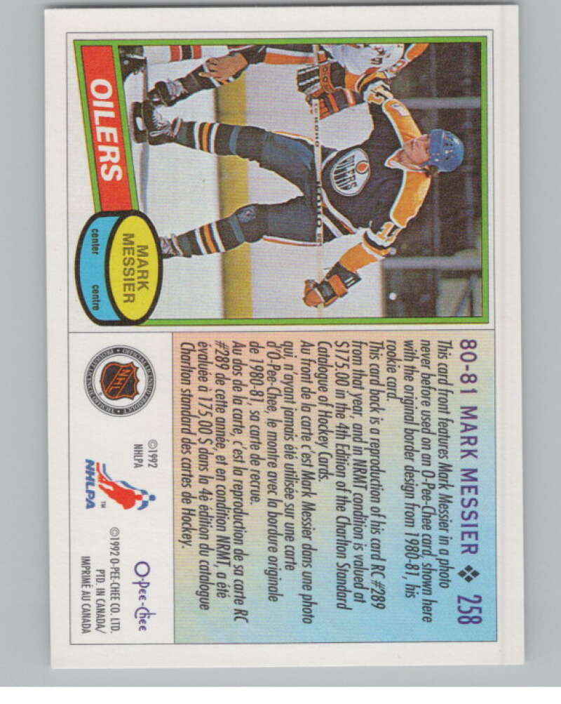 1992-93 O-Pee-Chee #258 Mark Messier  Edmonton Oilers  V101642 Image 2