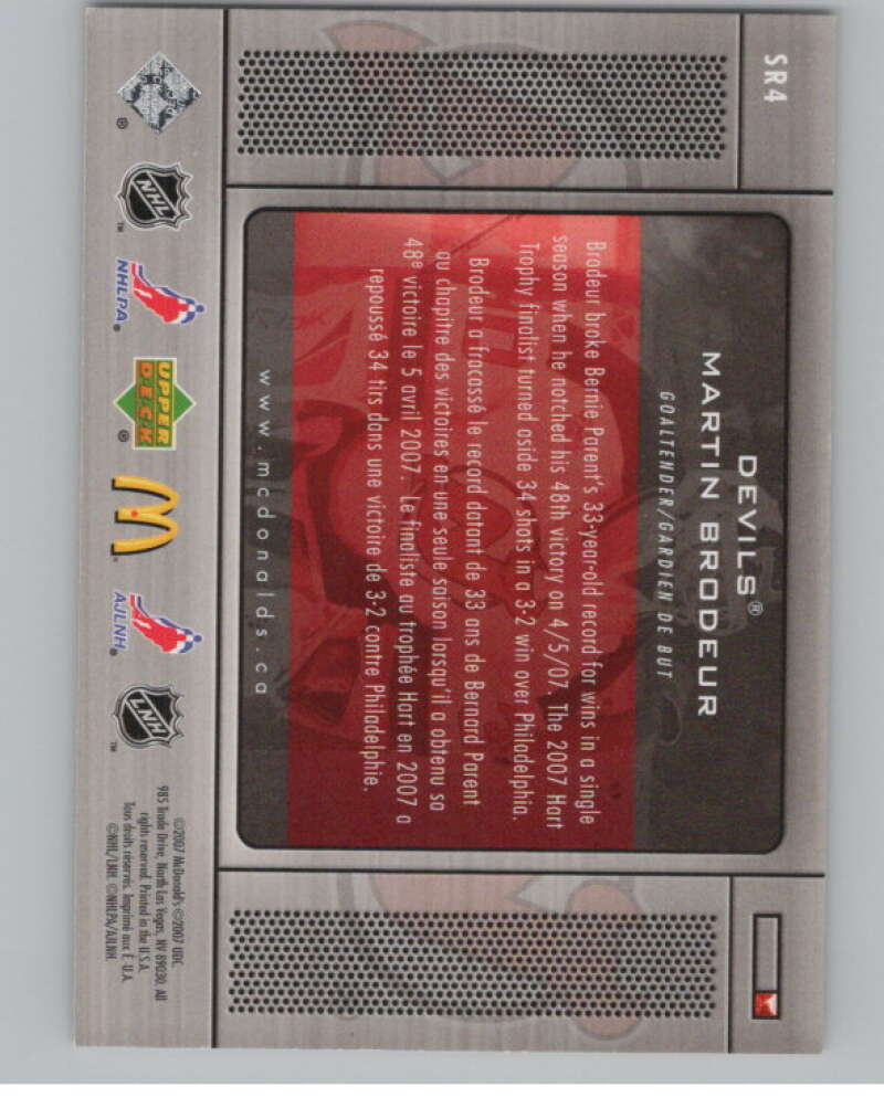 2007-08 UD McDonald's Season in Review #SR4 Martin Brodeur   V101643 Image 2