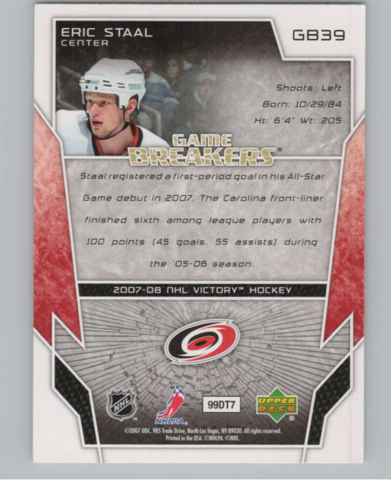 2007-08 Upper Deck Victory GameBreakers #GB39 Eric Staal Hurricanes  V101646 Image 2