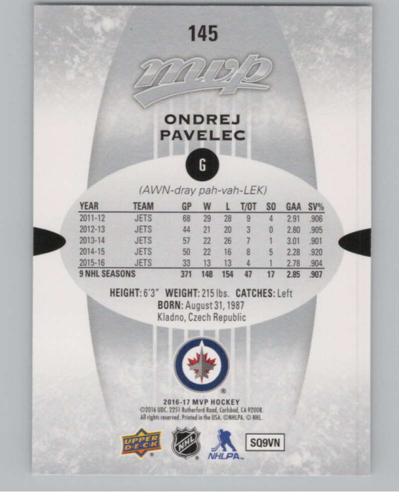 2016-17 Upper Deck MVP Silver Script #145 Ondrej Pavelec Jets  V101648 Image 2