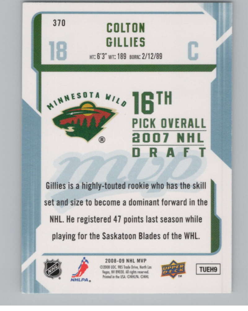 2008-09 Upper Deck MVP #370 Colton Gillies RC Rookie Wild  V101651 Image 2