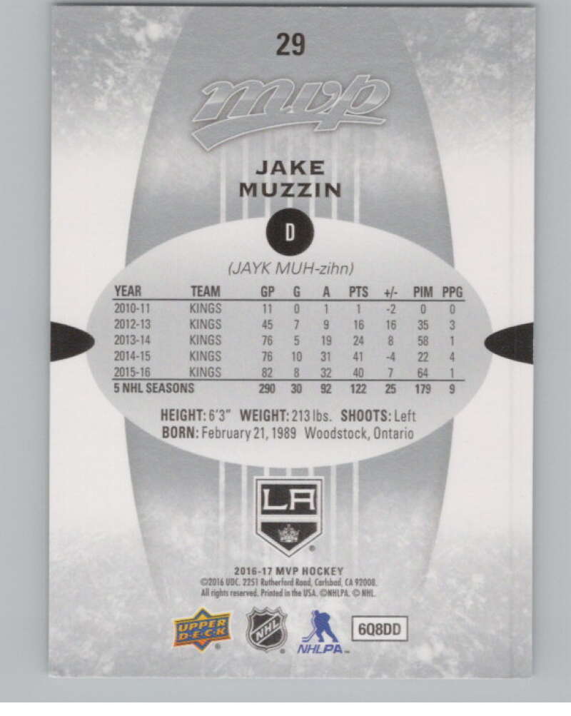 2016-17 Upper Deck MVP Silver Script #29 Jake Muzzin Kings  V101653 Image 2