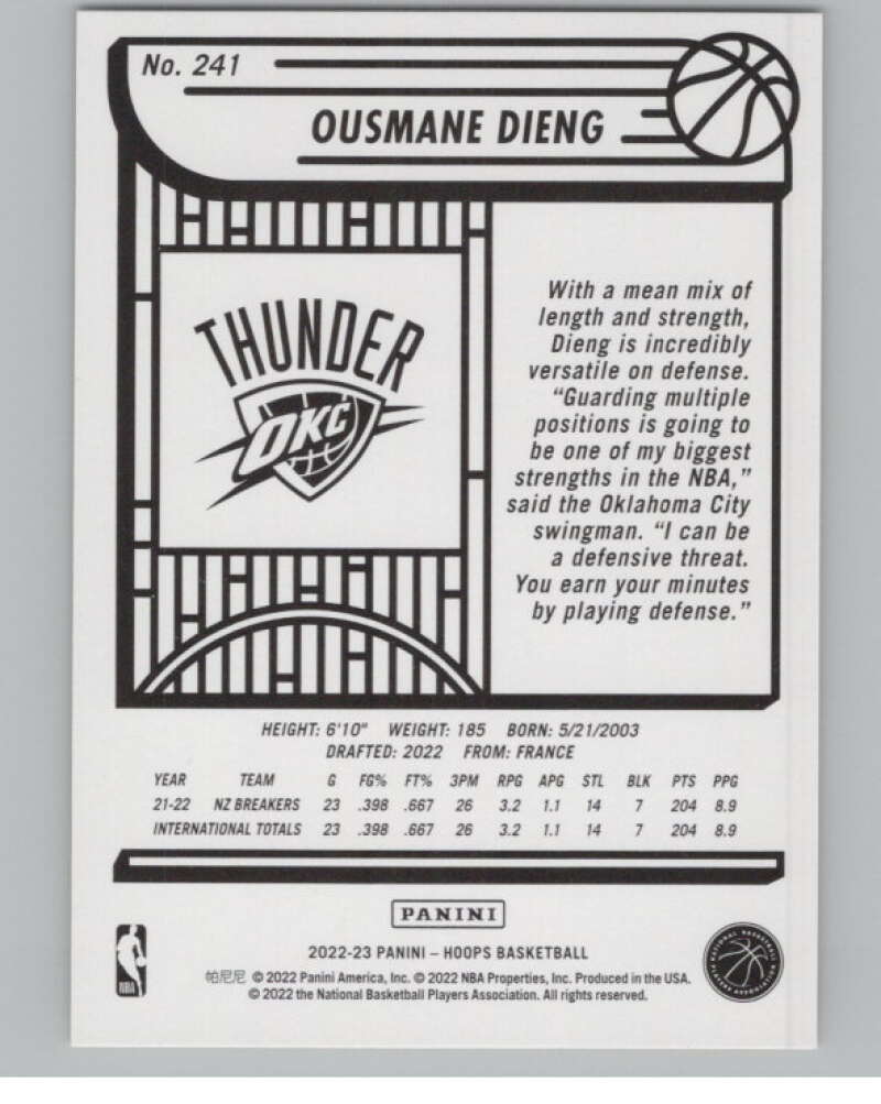 2022-23 Panini NBA Hoops Yellow #241 Ousmane Dieng RC Rookie  V101673 Image 2