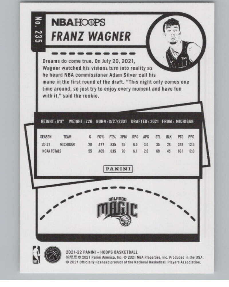 2021-22 Panini Hoops Winter #235 Franz Wagner RC Rookie Magic  V101674 Image 2