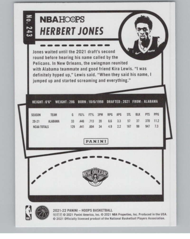 2021-22 Panini Hoops #243 Herbert Jones  RC Rookie Pelicans  V101691 Image 2